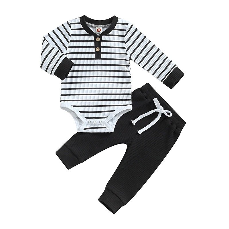 Newborn Baby Boys Girl Fall Winter Clothes Ribbed Knitted Long Sleeve Romper Solid Long Pants Cotton Infant Outfits - Clothesfassion.store