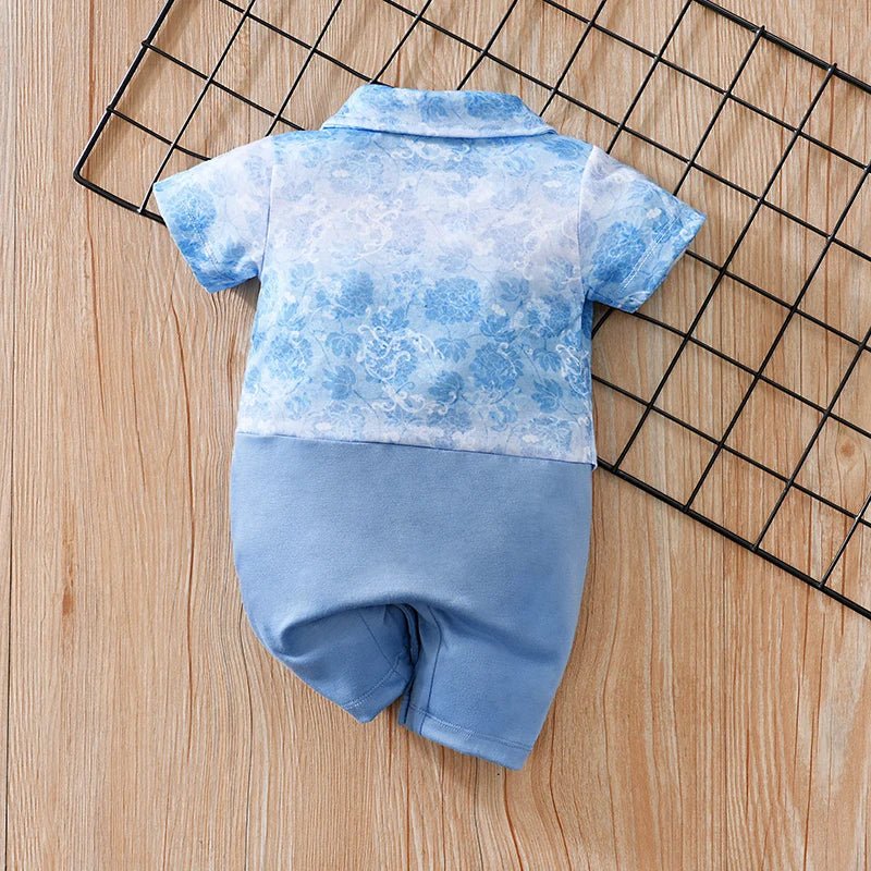 Newborn Clothes Vacation Wave Full Print Shirt Fake Two Comfortable Soft Boys And Girls Summer Short Sleeve Baby Jumpsuit - Clothesfassion.store