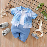 Newborn Clothes Vacation Wave Full Print Shirt Fake Two Comfortable Soft Boys And Girls Summer Short Sleeve Baby Jumpsuit - Clothesfassion.store