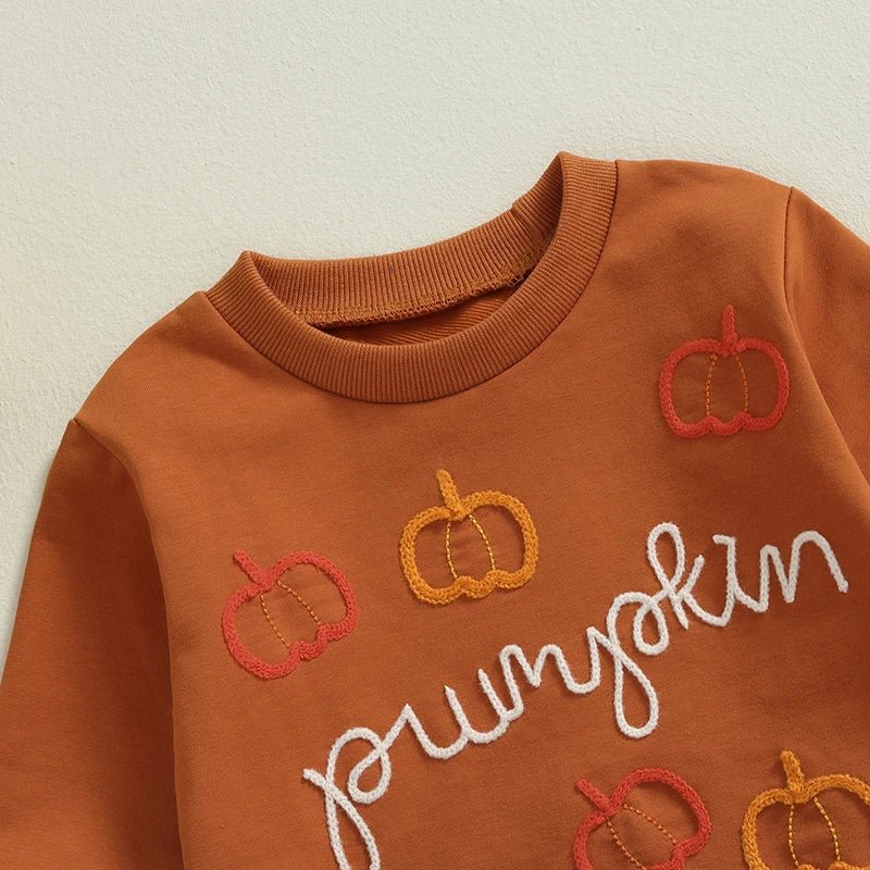 Newborn Infant Baby Girl Boy Pumpkin Letter Embroidered Long Sleeve Sweatshirt Romper Playsuit Jumpsuit Baby Halloween Clothes - Clothesfassion.store