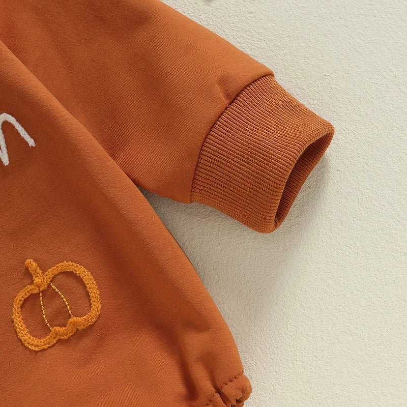 Newborn Infant Baby Girl Boy Pumpkin Letter Embroidered Long Sleeve Sweatshirt Romper Playsuit Jumpsuit Baby Halloween Clothes - Clothesfassion.store