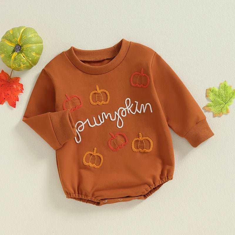 Newborn Infant Baby Girl Boy Pumpkin Letter Embroidered Long Sleeve Sweatshirt Romper Playsuit Jumpsuit Baby Halloween Clothes - Clothesfassion.store