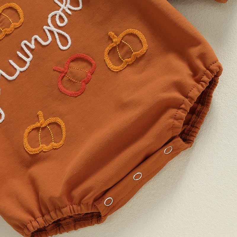 Newborn Infant Baby Girl Boy Pumpkin Letter Embroidered Long Sleeve Sweatshirt Romper Playsuit Jumpsuit Baby Halloween Clothes - Clothesfassion.store