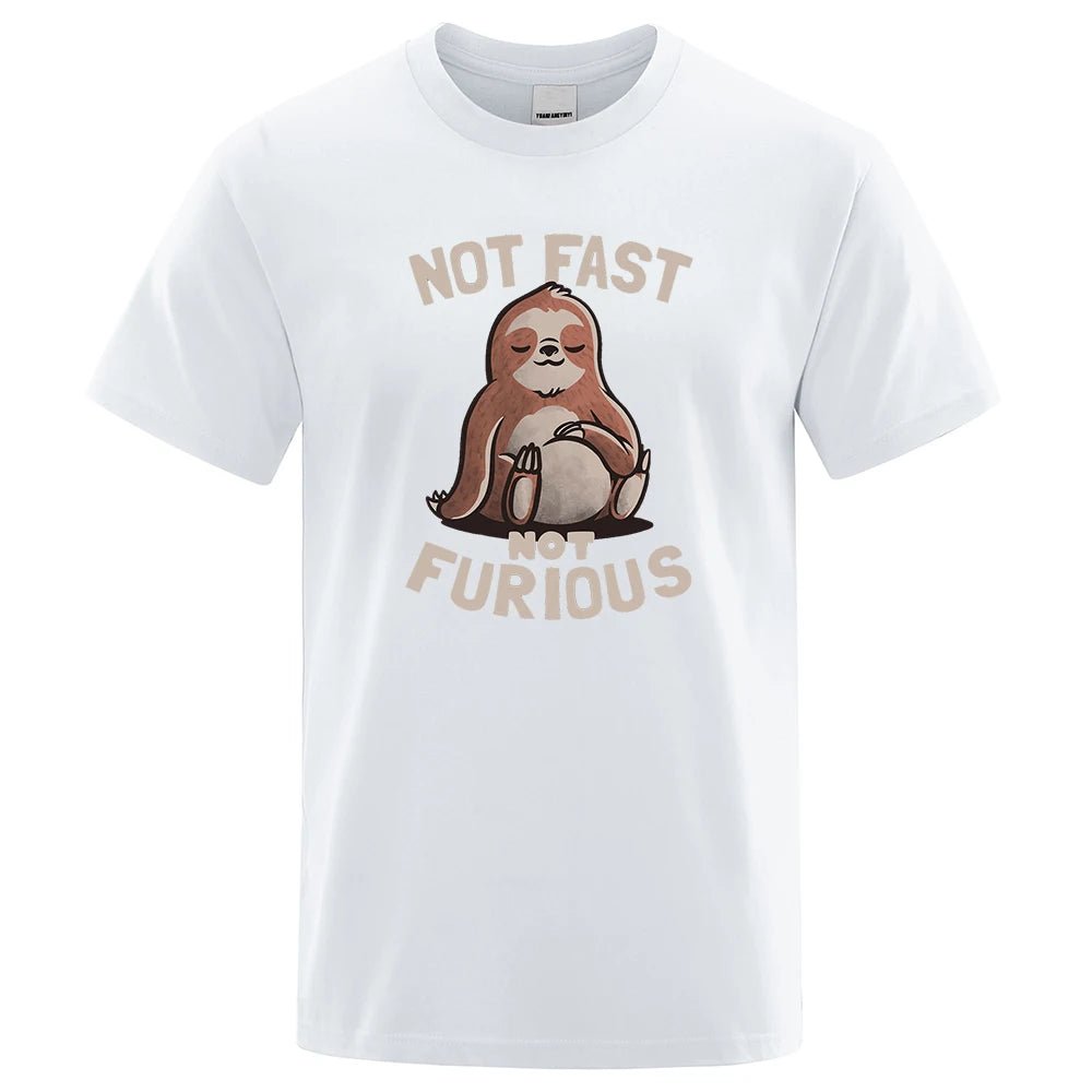 Not Fast Not Furious Kawaii Sloth Print Clothing Men Street Oversized T Shirts Breathable Cotton Streetwear Creativity T-Shirt - Clothesfassion.store