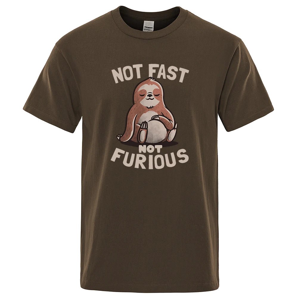 Not Fast Not Furious Kawaii Sloth Print Clothing Men Street Oversized T Shirts Breathable Cotton Streetwear Creativity T-Shirt - Clothesfassion.store