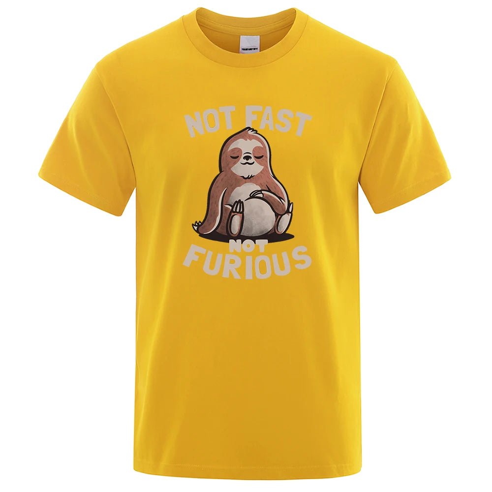 Not Fast Not Furious Kawaii Sloth Print Clothing Men Street Oversized T Shirts Breathable Cotton Streetwear Creativity T-Shirt - Clothesfassion.store