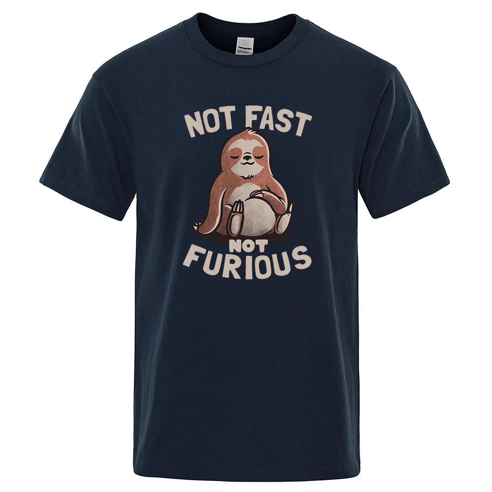 Not Fast Not Furious Kawaii Sloth Print Clothing Men Street Oversized T Shirts Breathable Cotton Streetwear Creativity T-Shirt - Clothesfassion.store