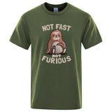Not Fast Not Furious Kawaii Sloth Print Clothing Men Street Oversized T Shirts Breathable Cotton Streetwear Creativity T-Shirt - Clothesfassion.store