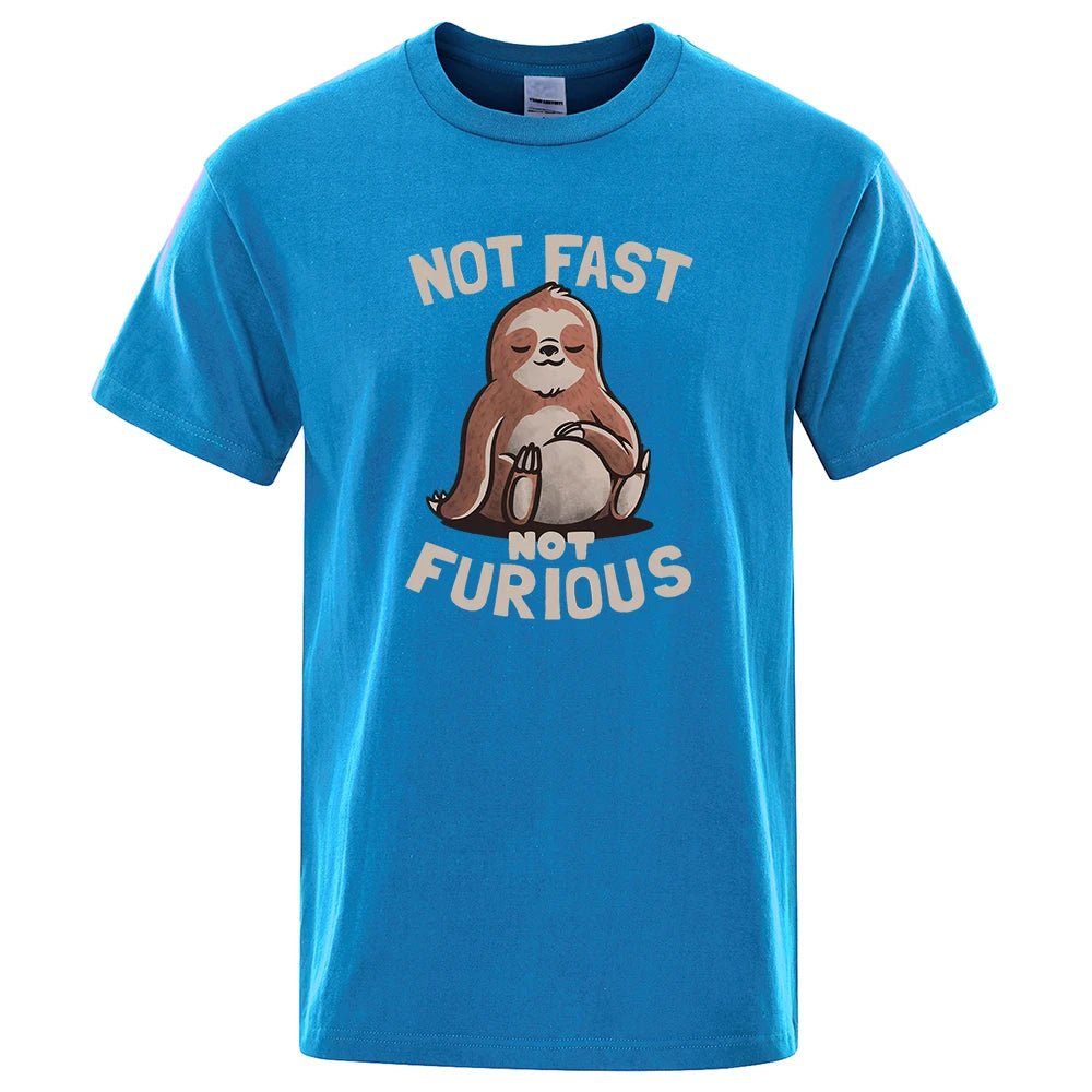 Not Fast Not Furious Kawaii Sloth Print Clothing Men Street Oversized T Shirts Breathable Cotton Streetwear Creativity T-Shirt - Clothesfassion.store