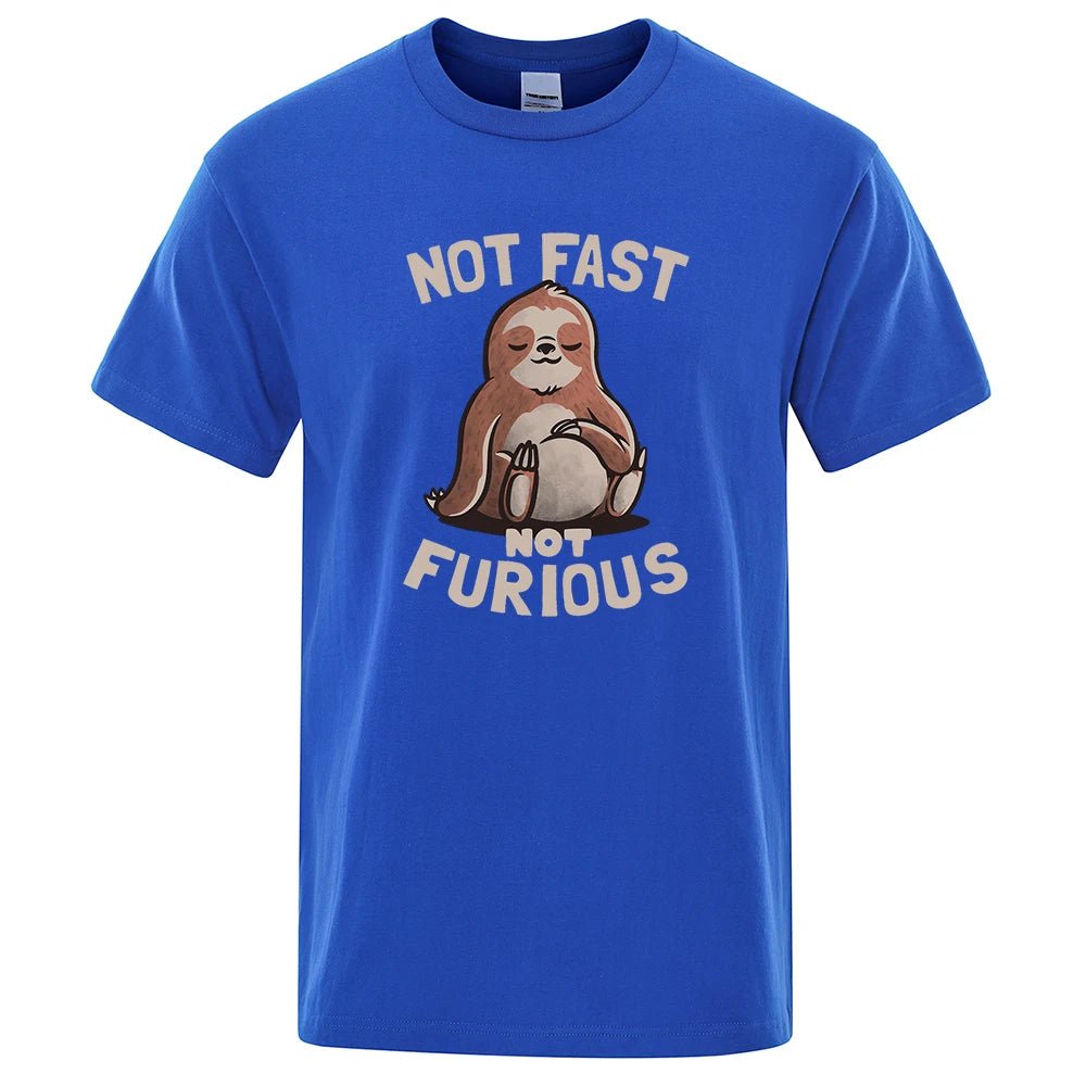 Not Fast Not Furious Kawaii Sloth Print Clothing Men Street Oversized T Shirts Breathable Cotton Streetwear Creativity T-Shirt - Clothesfassion.store