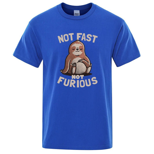 Not Fast Not Furious Kawaii Sloth Print Clothing Men Street Oversized T Shirts Breathable Cotton Streetwear Creativity T-Shirt - Clothesfassion.store