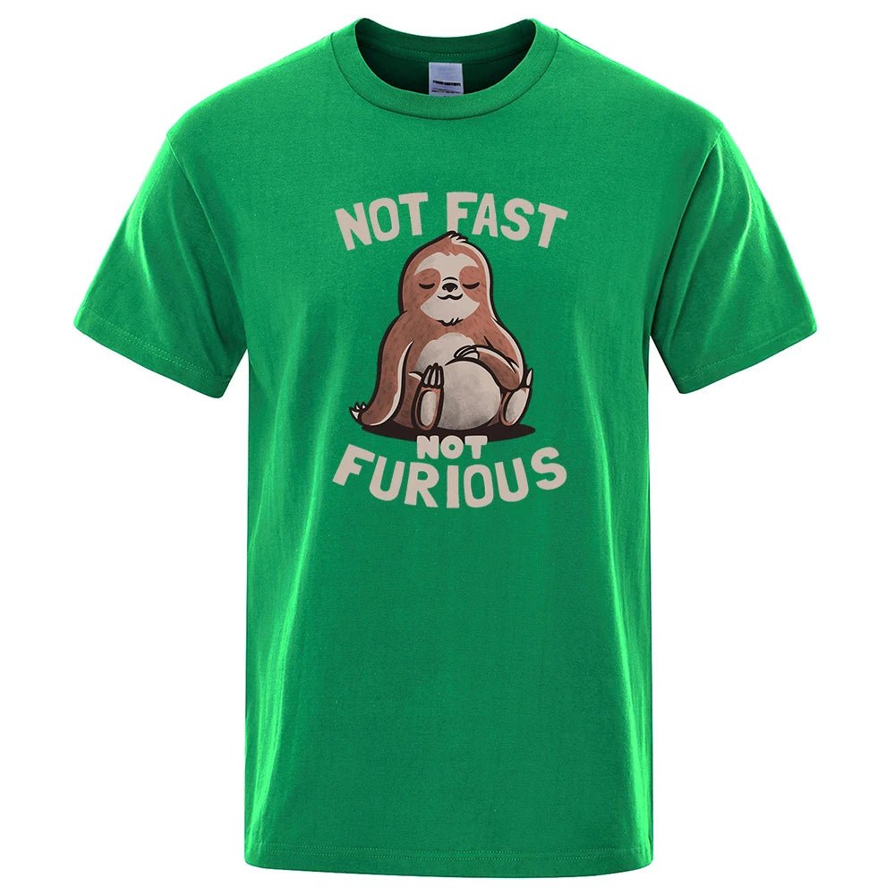 Not Fast Not Furious Kawaii Sloth Print Clothing Men Street Oversized T Shirts Breathable Cotton Streetwear Creativity T-Shirt - Clothesfassion.store