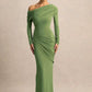 One Shoulder Long Sleeve Sexy Maxi Dress Women Gown Elegant Skew Collar Backless Ruched Solid Chic Bodycon Club Party Dresses - Clothesfassion.store