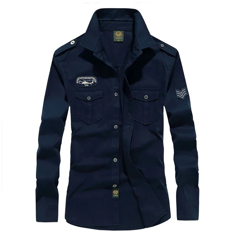 Oversize Men's Shirts Male Long Sleeve Overshirt 6XL Pure Cotton Embroidery Plus Size Military Casual Shirt Men Clothing - Clothesfassion.store