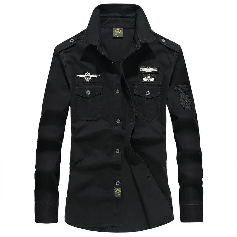 Oversize Men's Shirts Male Long Sleeve Overshirt 6XL Pure Cotton Embroidery Plus Size Military Casual Shirt Men Clothing - Clothesfassion.store