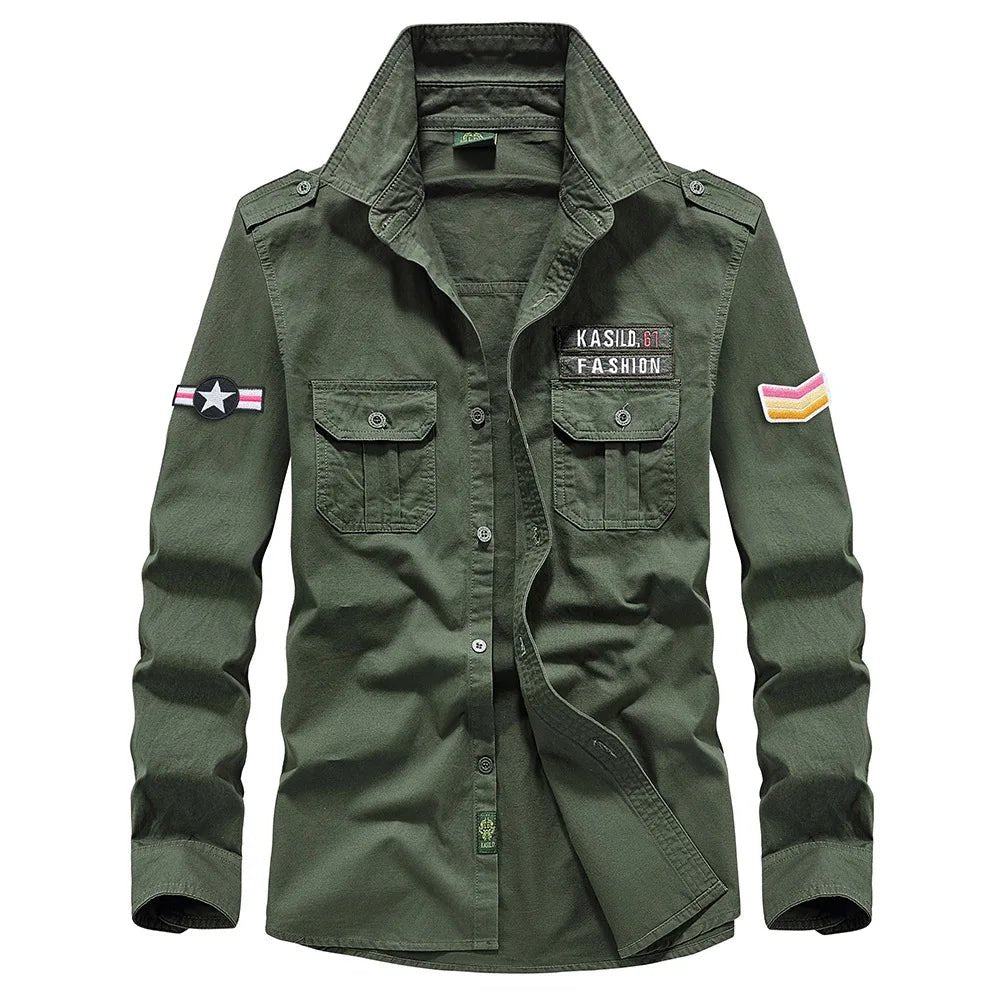 Oversize Men's Shirts Male Long Sleeve Overshirt 6XL Pure Cotton Embroidery Plus Size Military Casual Shirt Men Clothing - Clothesfassion.store