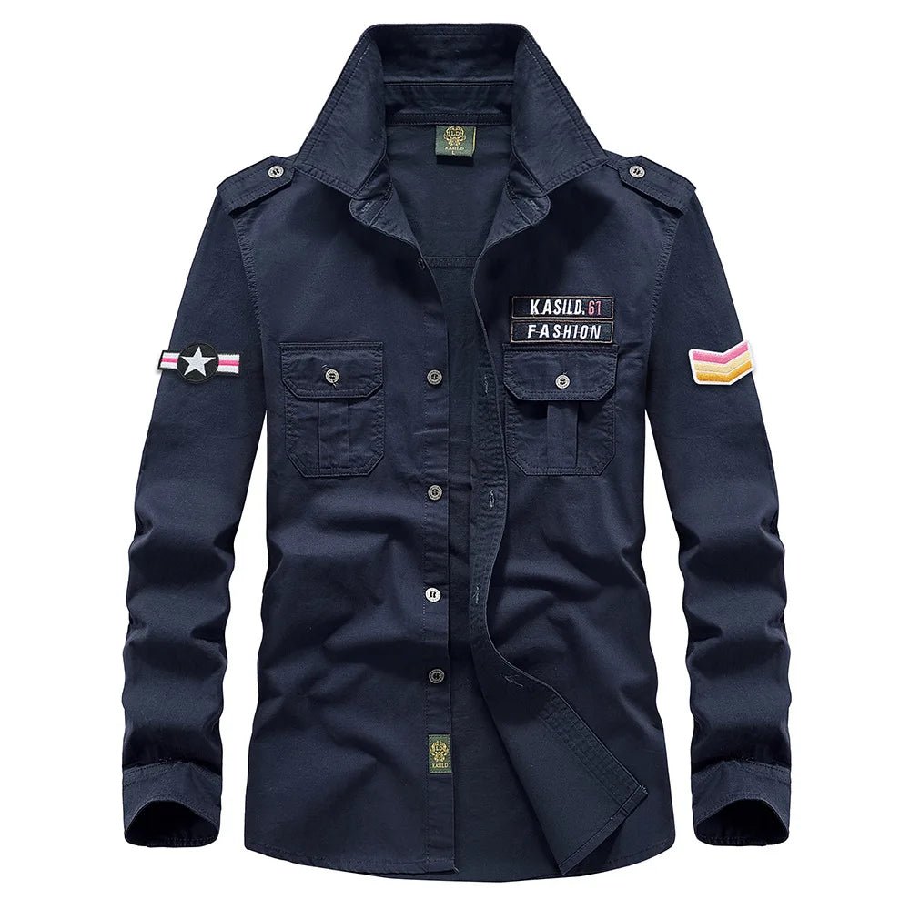 Oversize Men's Shirts Male Long Sleeve Overshirt 6XL Pure Cotton Embroidery Plus Size Military Casual Shirt Men Clothing - Clothesfassion.store