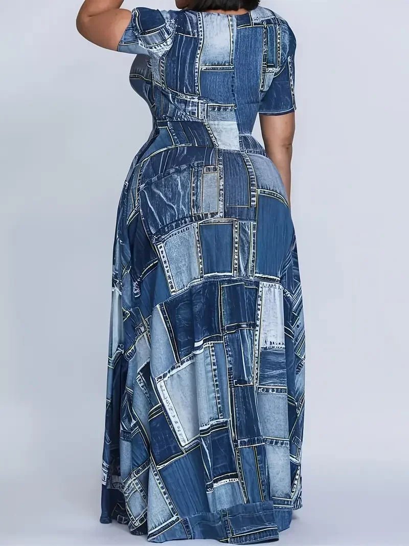 Plus Size 1XL - 5XL Women Popular Large Size Printed Dress with Belt Long Sleeve Women's Clothing Fashionable Long Dres - Clothesfassion.store