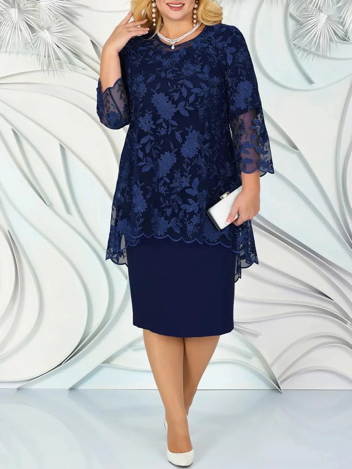 Plus Size Dresses Woman Two - piece Embroidery Floral Elegant Beautiful Party Dress for Formal Occasions Women's Dresses - Clothesfassion.store