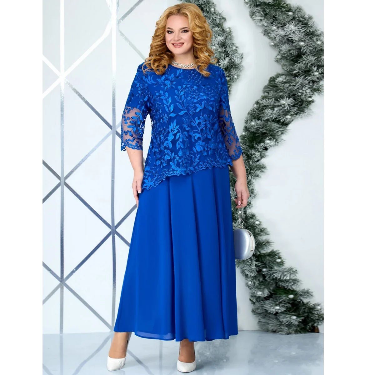 Plus Size Dresses Woman Two - piece Embroidery Floral Elegant Beautiful Party Dress for Formal Occasions Women's Dresses - Clothesfassion.store