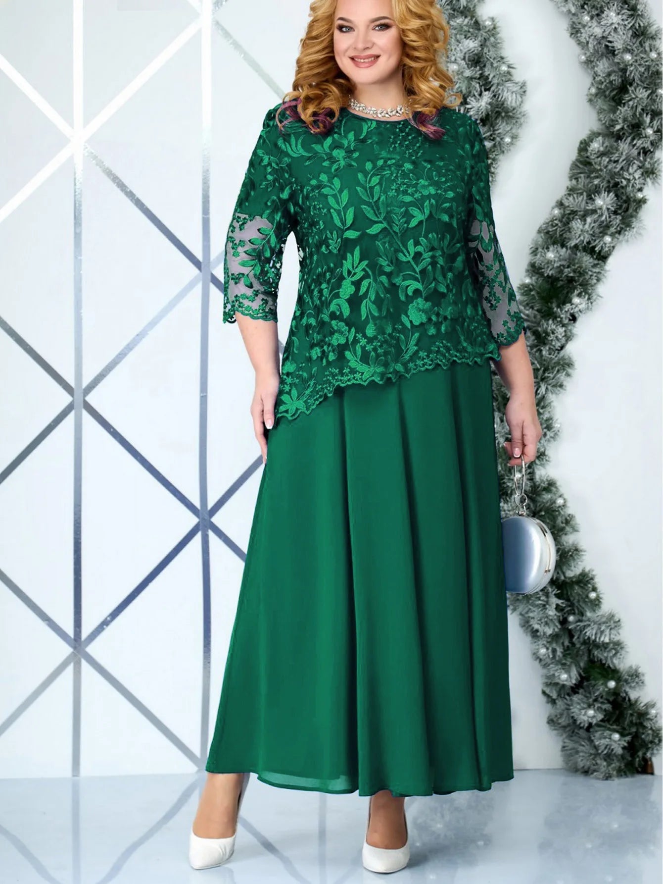 Plus Size Dresses Woman Two - piece Embroidery Floral Elegant Beautiful Party Dress for Formal Occasions Women's Dresses - Clothesfassion.store