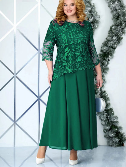 Plus Size Dresses Woman Two - piece Embroidery Floral Elegant Beautiful Party Dress for Formal Occasions Women's Dresses - Clothesfassion.store