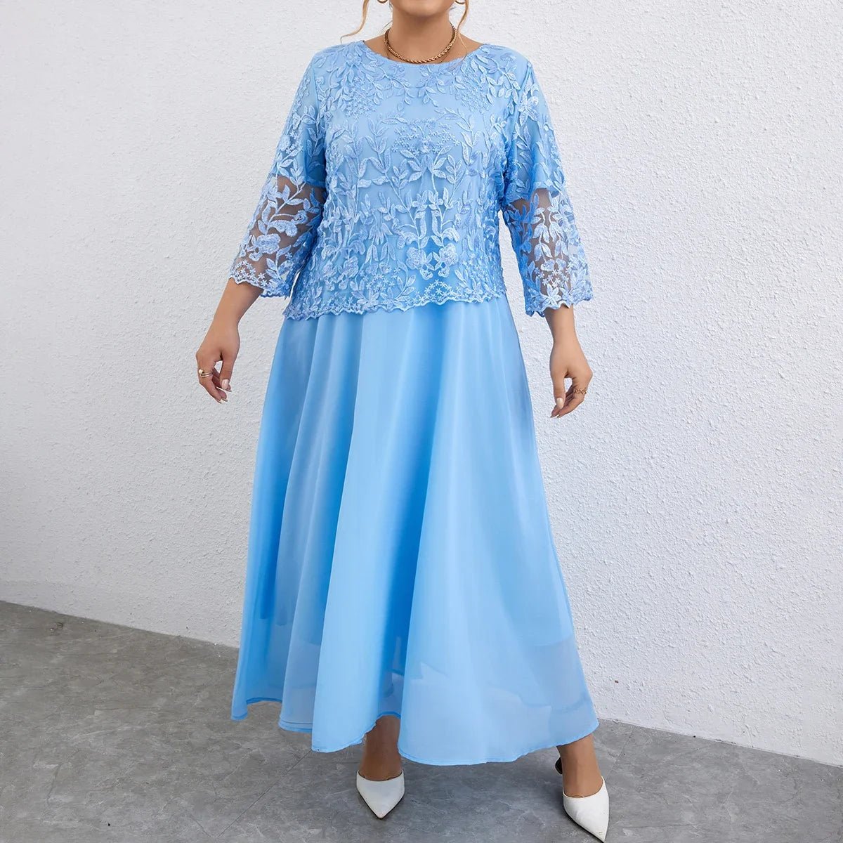 Plus Size Dresses Woman Two - piece Embroidery Floral Elegant Beautiful Party Dress for Formal Occasions Women's Dresses - Clothesfassion.store