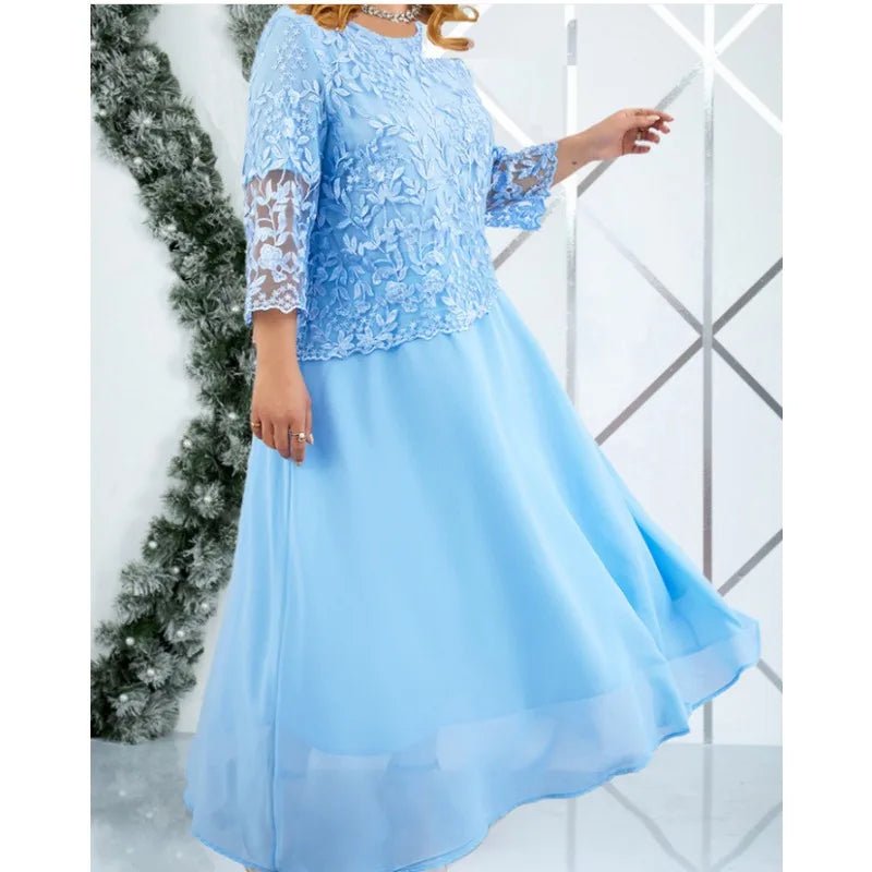 Plus Size Dresses Woman Two - piece Embroidery Floral Elegant Beautiful Party Dress for Formal Occasions Women's Dresses - Clothesfassion.store
