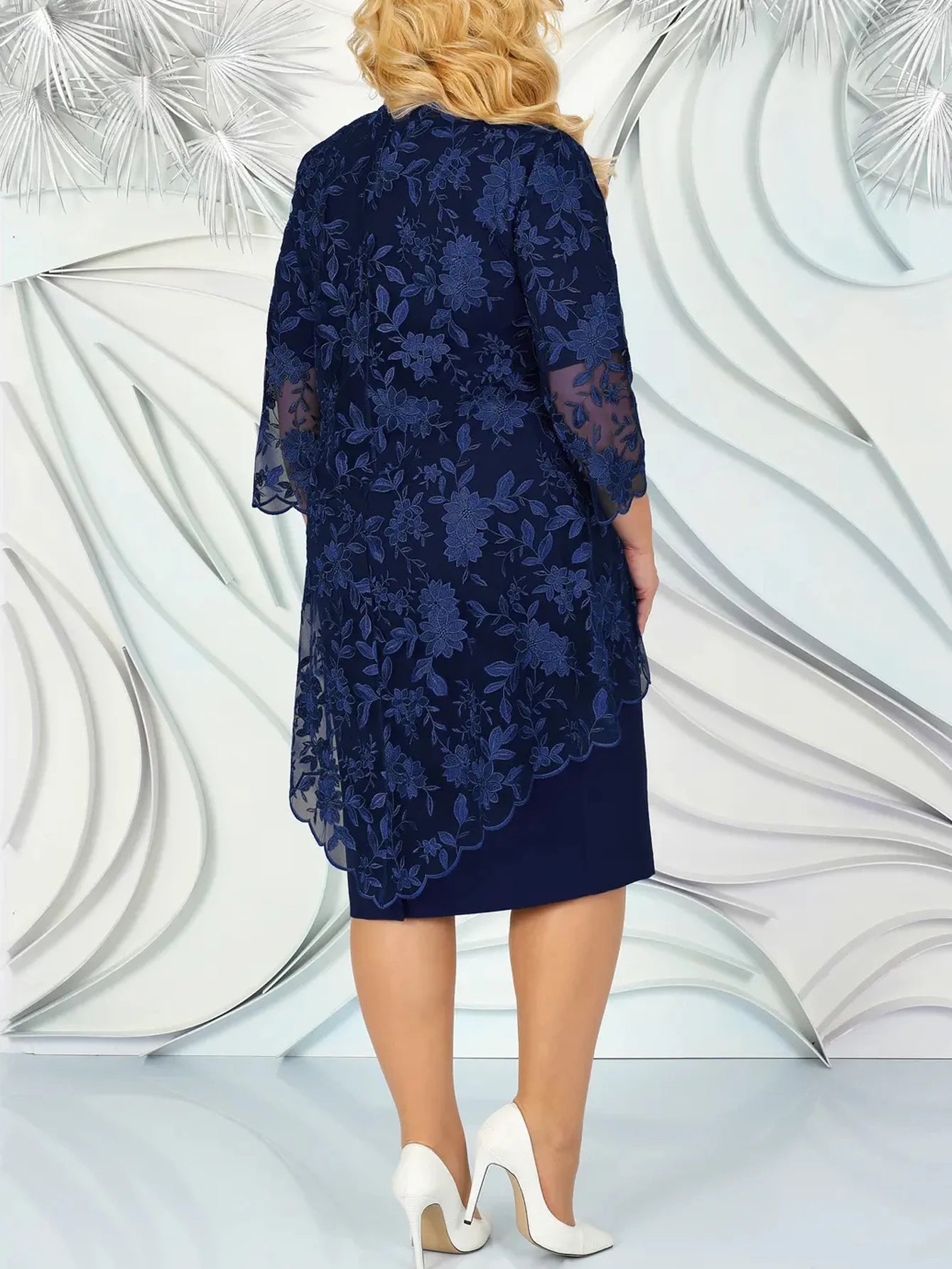 Plus Size Dresses Woman Two - piece Embroidery Floral Elegant Beautiful Party Dress for Formal Occasions Women's Dresses - Clothesfassion.store