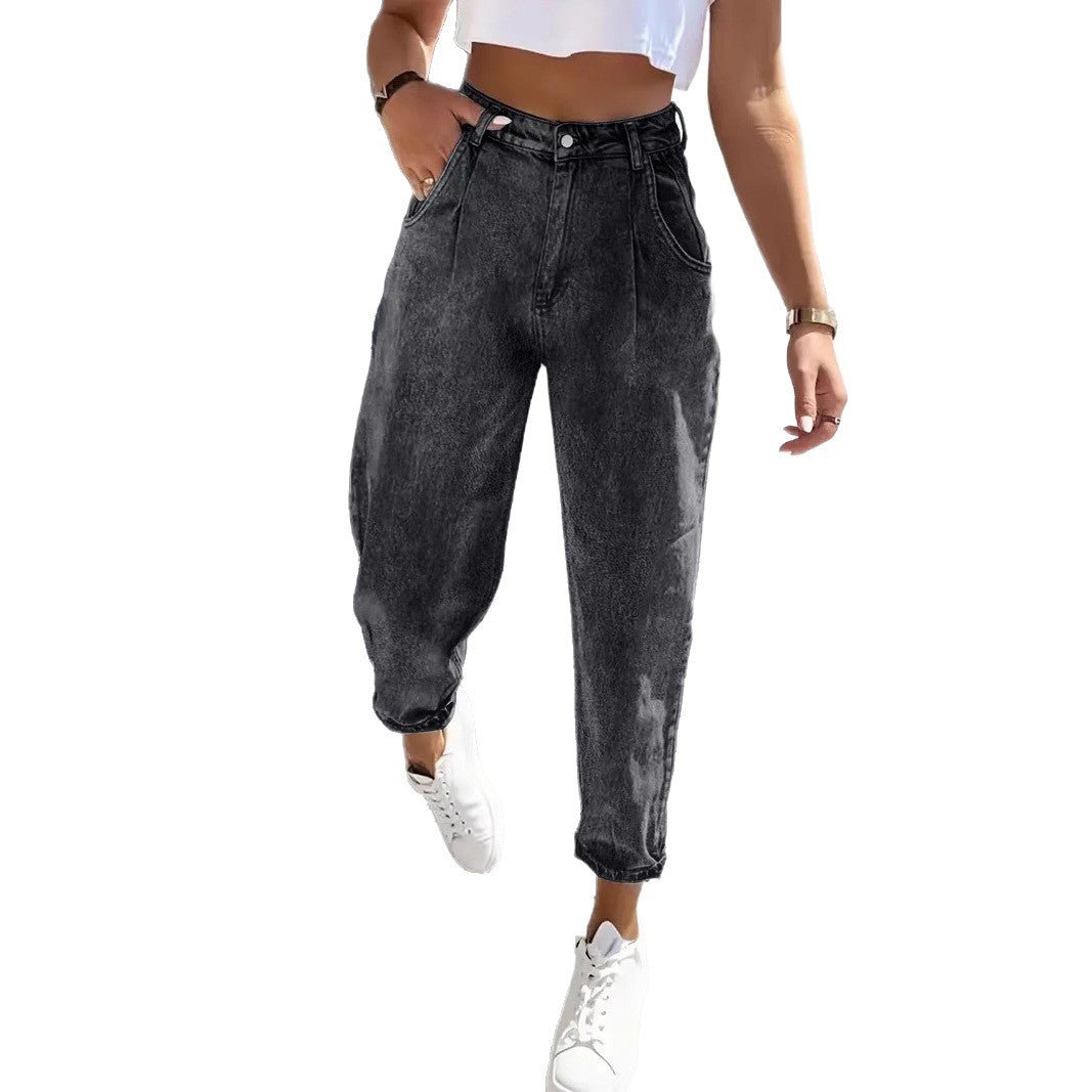 Plus Size Women's Fashion Stretch Tapered Pants Retro Washed Denim - Clothesfassion.store