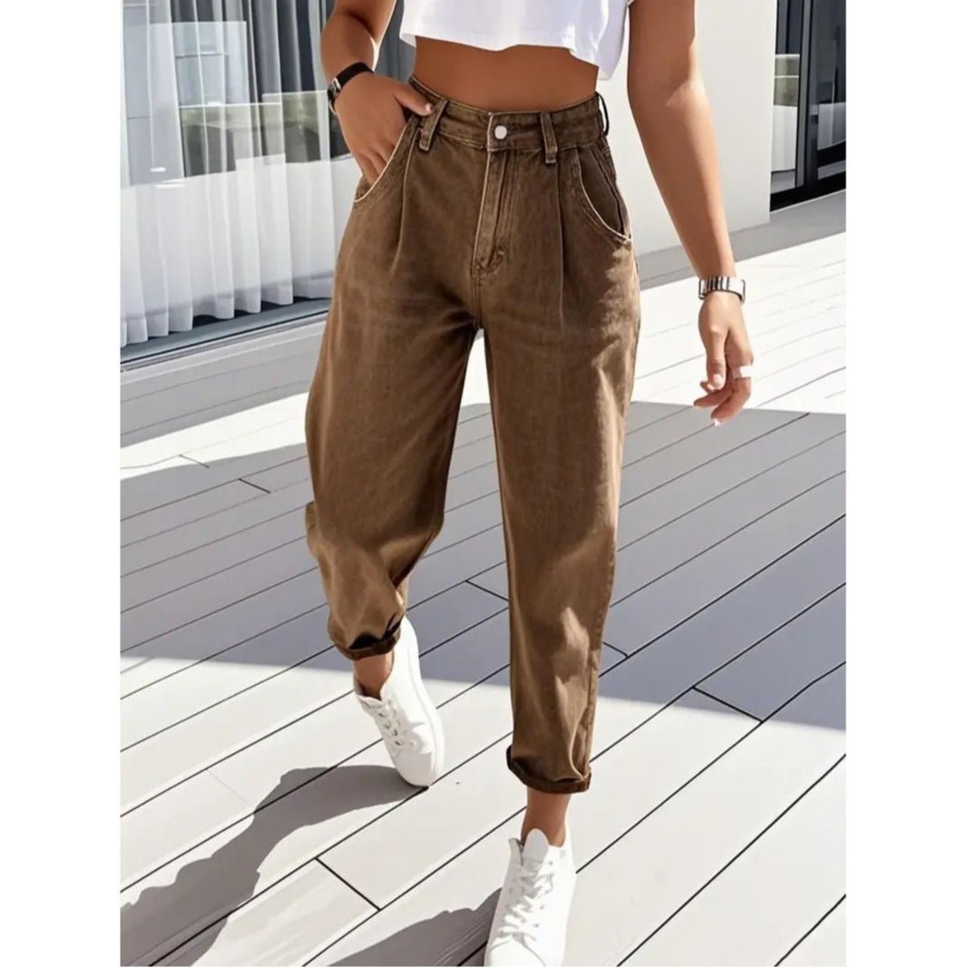 Plus Size Women's Fashion Stretch Tapered Pants Retro Washed Denim - Clothesfassion.store