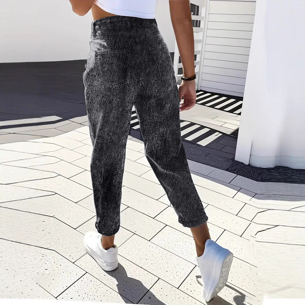 Plus Size Women's Fashion Stretch Tapered Pants Retro Washed Denim - Clothesfassion.store