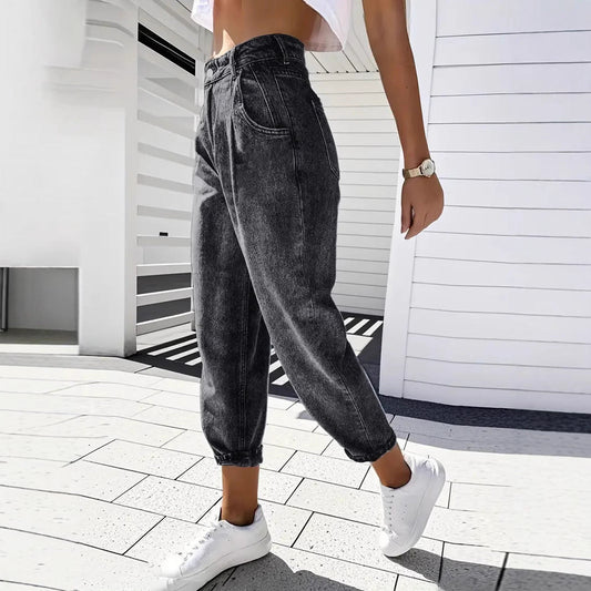 Plus Size Women's Fashion Stretch Tapered Pants Retro Washed Denim - Clothesfassion.store