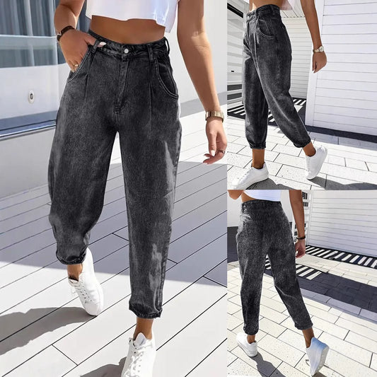 Plus Size Women's Fashion Stretch Tapered Pants Retro Washed Denim - Clothesfassion.store