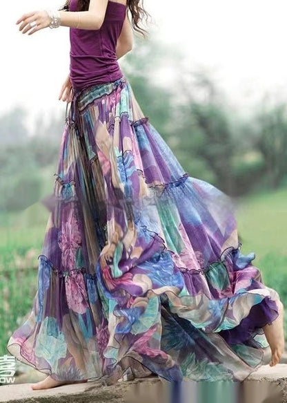 Printed Elastic Waist Slimming Large Hem Skirt - Clothesfassion.store