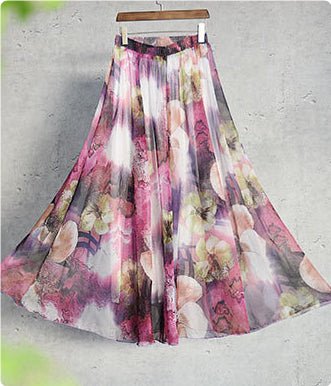 Printed Elastic Waist Slimming Large Hem Skirt - Clothesfassion.store