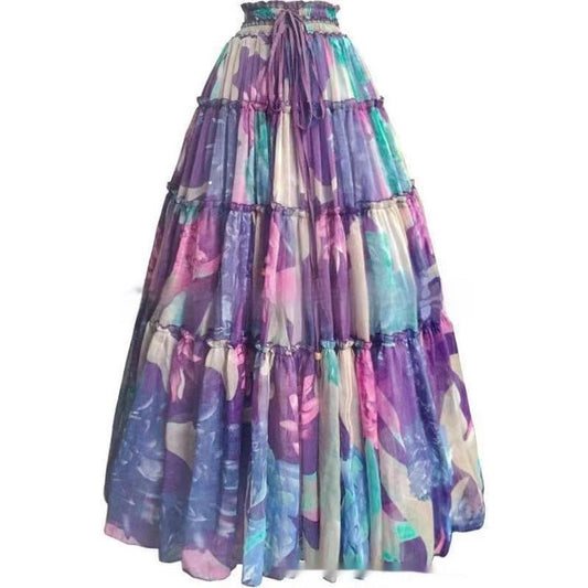 Printed Elastic Waist Slimming Large Hem Skirt - Clothesfassion.store