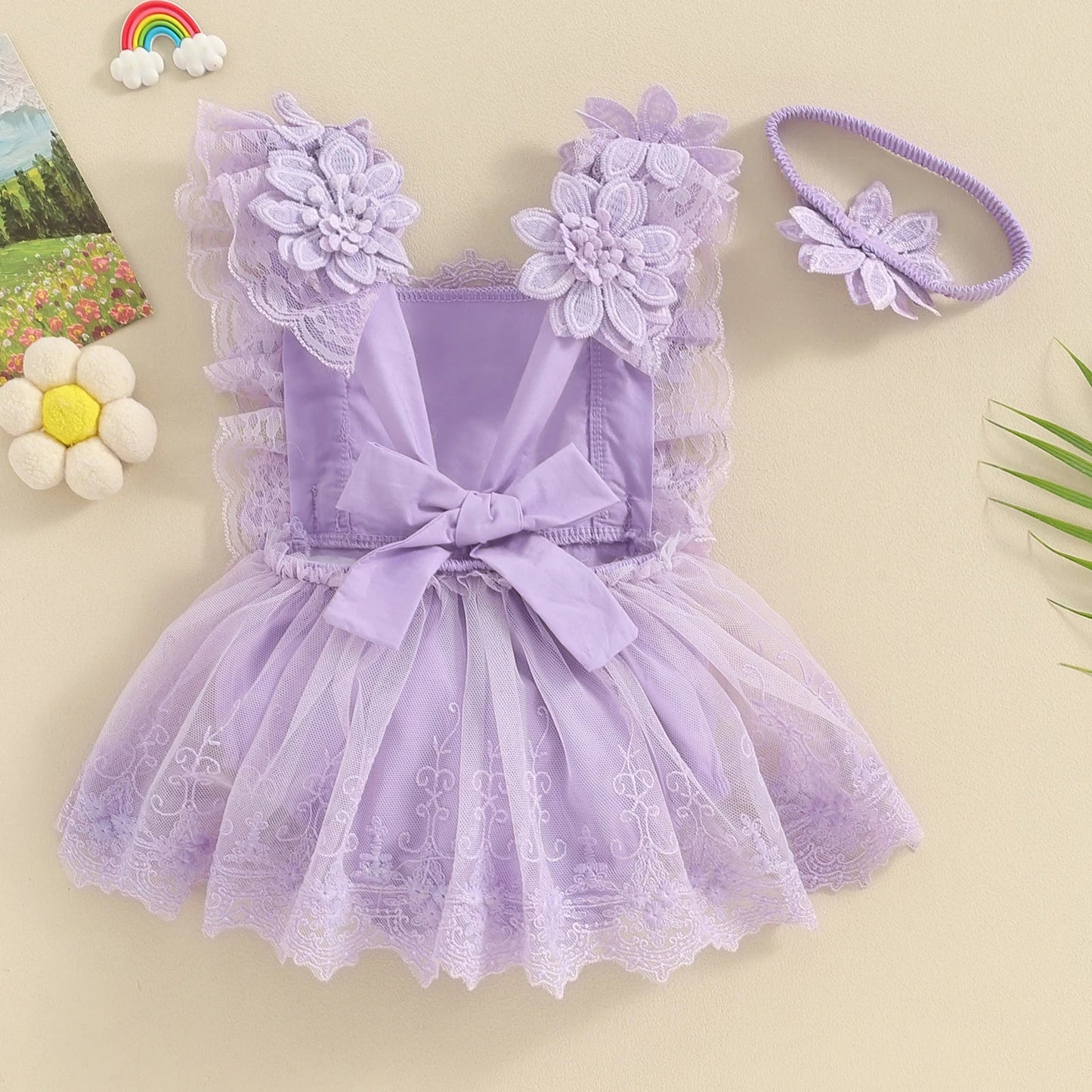 Pudcoco Infant Baby Girls Romper, Summer Sleeveless Square Neck Floral Lace Casual Party Street Bodysuit Tops + Head Band 0 - 18M - Clothesfassion.store
