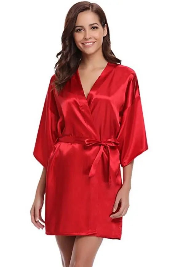 RB032 2018 New Silk Kimono Robe Bathrobe Women Silk Bridesmaid Robes Sexy Navy Blue Robes Satin Robe Ladies Dressing Gowns - Clothesfassion.store