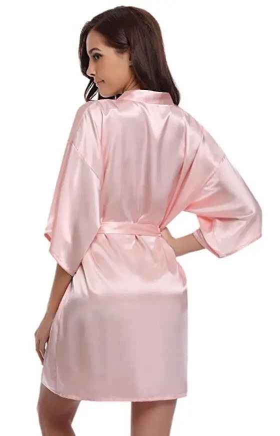 RB032 2018 New Silk Kimono Robe Bathrobe Women Silk Bridesmaid Robes Sexy Navy Blue Robes Satin Robe Ladies Dressing Gowns - Clothesfassion.store