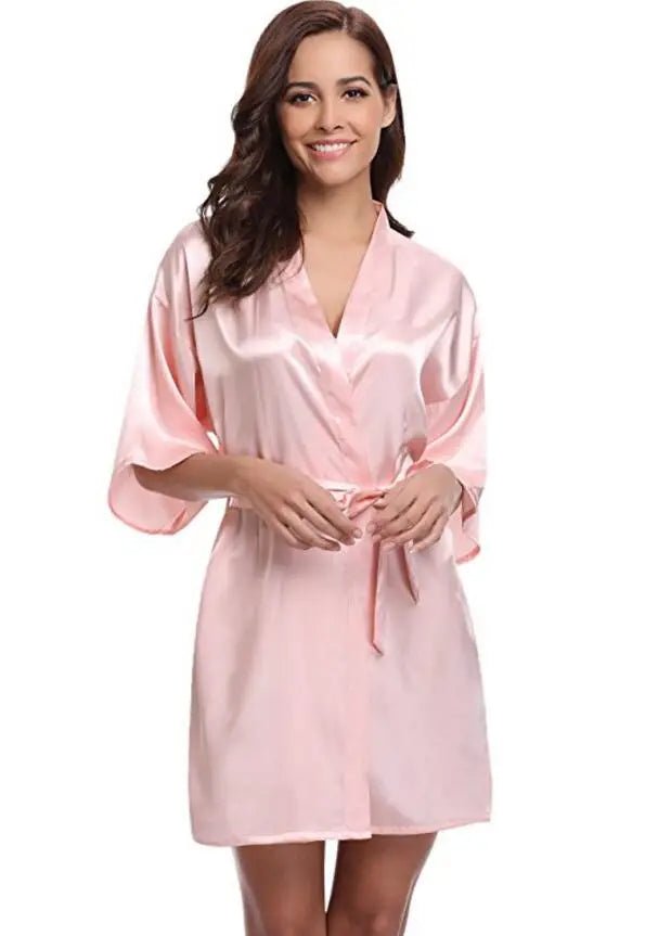 RB032 2018 New Silk Kimono Robe Bathrobe Women Silk Bridesmaid Robes Sexy Navy Blue Robes Satin Robe Ladies Dressing Gowns - Clothesfassion.store