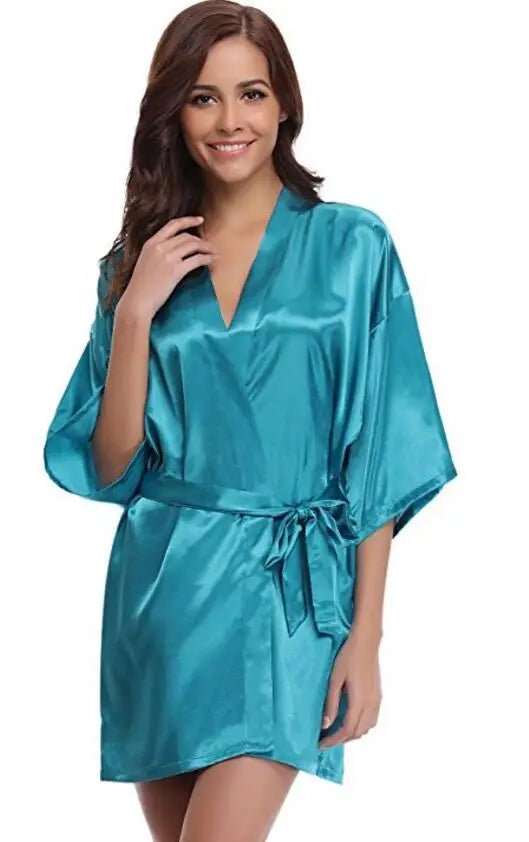 RB032 2018 New Silk Kimono Robe Bathrobe Women Silk Bridesmaid Robes Sexy Navy Blue Robes Satin Robe Ladies Dressing Gowns - Clothesfassion.store