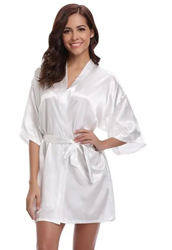 RB032 2018 New Silk Kimono Robe Bathrobe Women Silk Bridesmaid Robes Sexy Navy Blue Robes Satin Robe Ladies Dressing Gowns - Clothesfassion.store