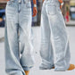 Retro washed blue loose wide - leg straight pants for middle and large children and girls, casual, simple and versatile long jeans - Clothesfassion.store