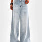 Retro washed blue loose wide - leg straight pants for middle and large children and girls, casual, simple and versatile long jeans - Clothesfassion.store