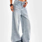 Retro washed blue loose wide - leg straight pants for middle and large children and girls, casual, simple and versatile long jeans - Clothesfassion.store