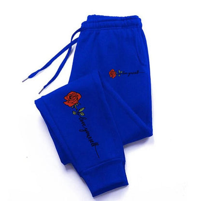 Rose Love Yourself Printing Casual Versatile Women Pants Trendy Hip Hop Trousers With Drawstring Pockets Comfy Sweatpants Female - Clothesfassion.store
