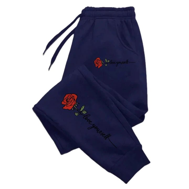 Rose Love Yourself Printing Casual Versatile Women Pants Trendy Hip Hop Trousers With Drawstring Pockets Comfy Sweatpants Female - Clothesfassion.store