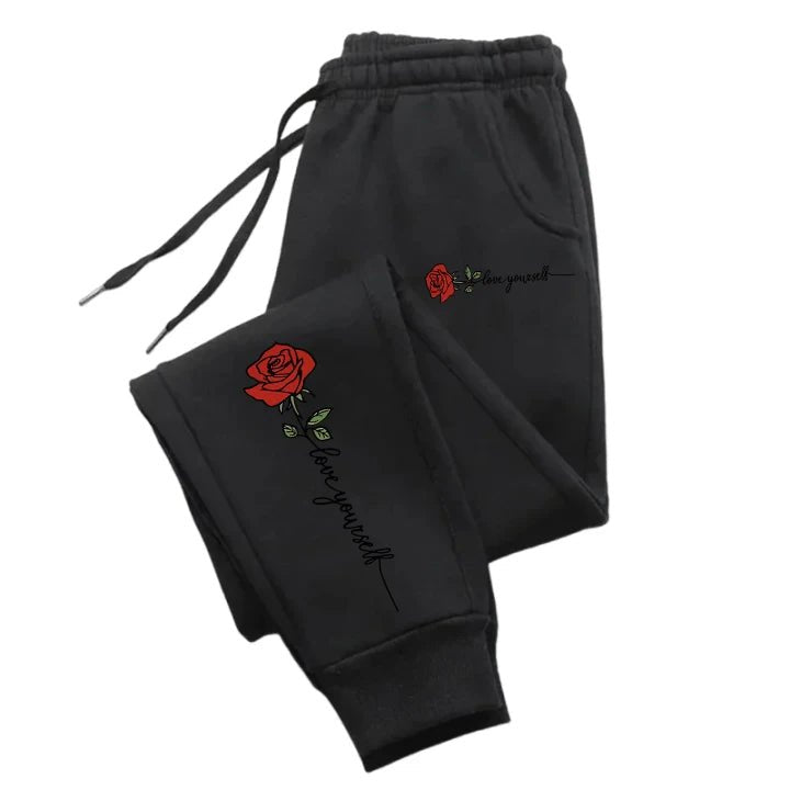 Rose Love Yourself Printing Casual Versatile Women Pants Trendy Hip Hop Trousers With Drawstring Pockets Comfy Sweatpants Female - Clothesfassion.store