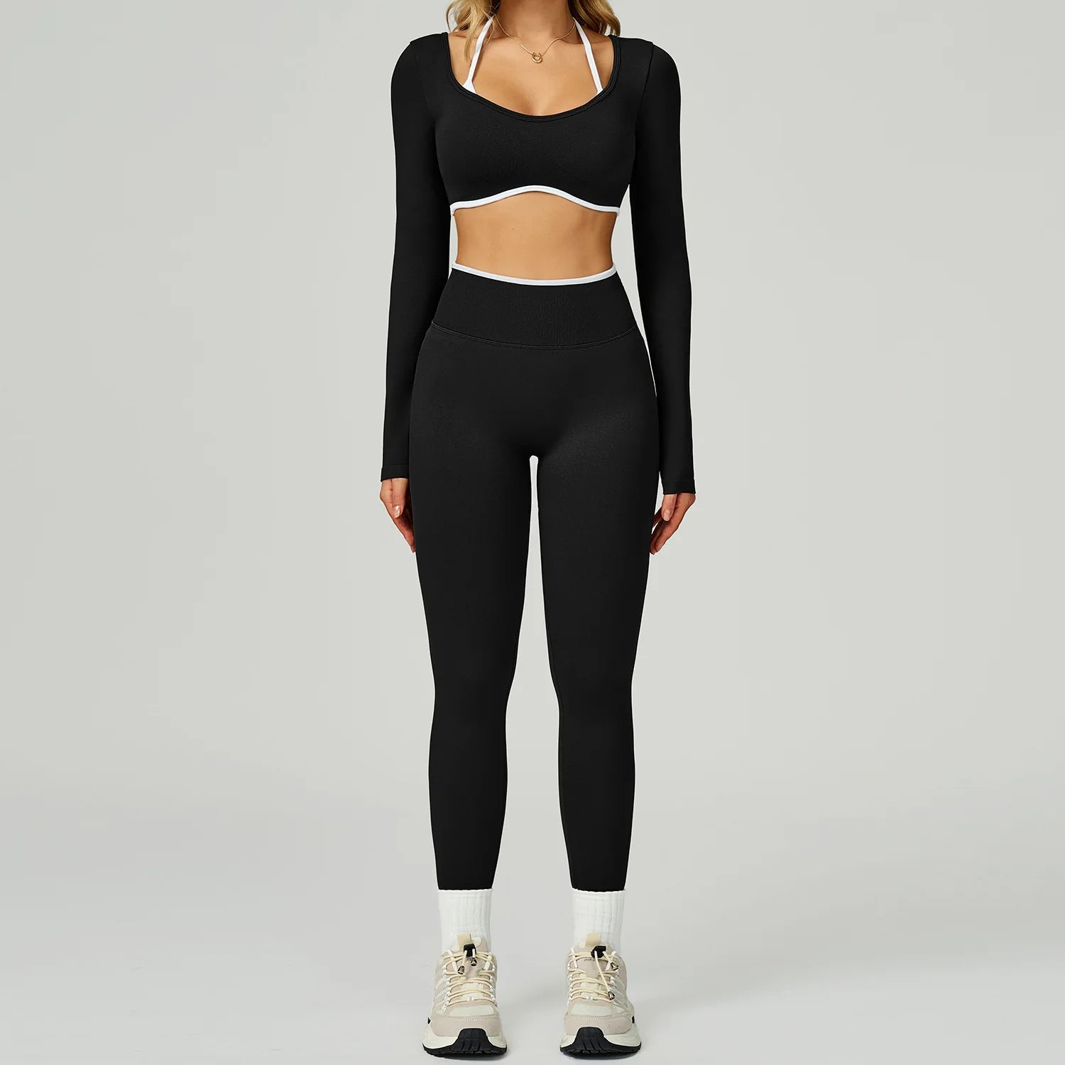 Seamless Yoga Set 2PCS Workout Outfits Sportswear Gym Tracksuit Fitness Leggings Sports Bra Athletic Wear Women Long Sleeves - Clothesfassion.store